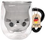 INTIRILIFE Thermo Glas Doppelwandig mit Design Katze in Schwarz - 200ml...