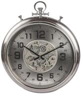 formano XXL Wanduhr Silver 52x60cm Metall Uhr mit beweglichen Zahnr&auml;dern Modern