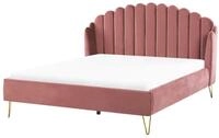 Beliani Polsterbett Samtstoff rosa mit Lattenrost vertikale Steppung 180x200 cm
