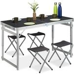 Relaxdays Campingtisch Set mit 4 St&uuml;hle, 120 x 60 cm, Silber/grau