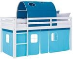 Homestyle4u Kinderbett 90x200 blau hellblau Hochbett mit Rausfallschutz Vorhang...