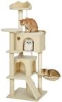 PawHut Kratzbaum, 140 cm hoch Katzenbaum mit 2 H&ouml;hlen, Korb, H&auml;ngematte, 2...