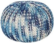 Beliani Pouf Hocker Baumwolle wei&szlig;/blau Ombre rund ⌀ 50 cm gestrickt Boho...