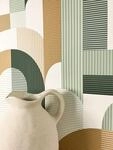 Newroom Tapete Gr&uuml;n Vlies Boho Streifen - Modern Grafisch Bogen Muster f&uuml;r