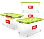 BigDean 4 St&uuml;ck 60 L Aufbewahrungsbox mit Deckel gro&szlig; limegr&uuml;n stapelbar |...