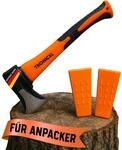 TronicXL Handbeil + 2X Keil klein I Beil 600g - Fiberglasstiel - Kompakt - Anti