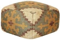 Beliani Pouf Jute und Wolle gr&uuml;n/beige quadratisch 50 x 50 x 30 cm orientalisch