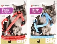 Flamingo Geschirr mit Leine f&uuml;r gro&szlig;e Katzen &ndash; Aiwa | Verstellbar (25-40 cm,