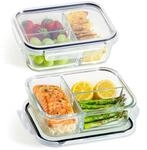 Praknu Meal Prep Boxen Glas 3 F&auml;cher - 2er Set Meal Prep Containers 1l -...