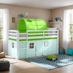 Homestyle4u Hochbett 90x200 gr&uuml;n Kinderbett mit Stoffumrandung Rausfallschutz
