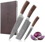 Wakoli EDIB 3-teiliges K&uuml;chenmesser Set aus Damaststahl (VG10 Kern) &ndash; mit
