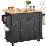 VEVOR K&uuml;cheninselwagen, 110 cm mobiler Wagen mit Holzplatte und Lagerschrank,