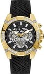 Guess Sol Herren Armbanduhr, Schwarz Gold, Silikonarmband, 5 bar Wasserdichtigkeit