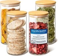 Praknu Vorratsgl&auml;ser mit Deckel Luftdicht [4er Set - 1200 ml] - Glasbeh&auml;lter...