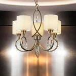 Licht-Erlebnisse Kronleuchter Messing Antik Natur &Oslash; 52 cm 5-flammig E14 Stoff...