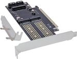 InLine PCI Express Karte zu 1x M.2 Key B + 1x NVMe M.2 Key M + 1x mSATA, PCIe x16,