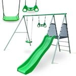 HyperMotion XXL Kinderschaukelset - Gartenschaukel mit Trapez, Rutsche und...