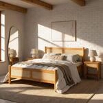 IDIMEX Massivholzbett CEFIRA 160x200 cm mit Rattangeflecht, Eiche Finish -...