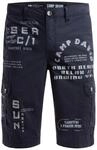Camp David Herren Cargo Shorts mit vielen Label Prints Blue Navy, XXL