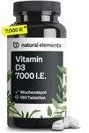 natural elements Vitamin D3 7000 I.E. &ndash; 180 Tabletten &ndash; das Sonnenvitamin...