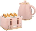 HOMCOM Wasserkocher Toaster Set Fr&uuml;hst&uuml;ck-Set Rosa