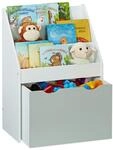 Relaxdays Kinderregal mit 3 Ablagef&auml;chern, Kiste mit Rollen, wei&szlig;/grau