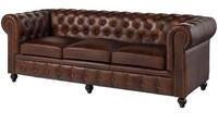 MASSIVMOEBEL24.DE|Sofa 3-Sitzer Chesterfield Echtleder 218x82x76 braun...