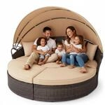 Mucola Sonneninsel mit Sonnenschutzdach Sonnenliege Braun Polyrattan Lounge