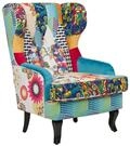 Beliani Sessel Patchwork bunt blau Ohrensessel mit schwarzen Holzbeinen...
