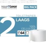 Tissue Expert Toilettenpapier, 2-lagig, 64 Rollen x 250 Blatt, 100% Zellstoff,