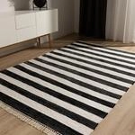 benuta Basic Baumwollteppich Tom - Schwarz/Creme 80x150 cm - Handgewebter...