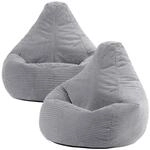 Icon Dalton Sitzsack Cord, Grau, 2er-Pack, Gaming Sitzsack Erwachsene mit...