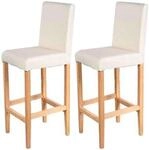 Mendler 2er-Set Barhocker Vicenza, Barstuhl Tresenhocker, Holz+Leder - Creme,...