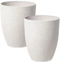 Blumentopf 2er Set wei&szlig; rund 35x35x42 cm Steingemisch Outdoor & Indoor Croton