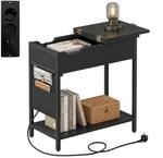 Relaxdays Beistelltisch mit Steckdosen, USB-Anschluss, Seitentasche, HxBxT: 60 x 60 x