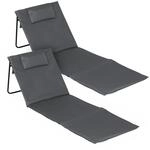 Spetebo Strandmatte 2er Set klappbar mit Verstellbarer Lehne - grau - Liegematte