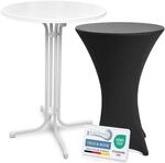 Beautissu Wei&szlig;er Stehtisch klappbar 80 cm mit Stretch Stehtischhusse Schwarz...