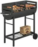 Outsunny Holzkohlegrill Grillwagen mit 2 Grillzonen h&ouml;henverstellbarer...