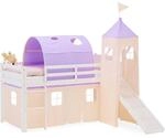Homestyle4u Hochbett mit Rutsche Lila Beige Wei&szlig; 90x200 cm, Kinderbett mit Turm