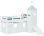 Homestyle4u Hochbett mit Rutsche & Turm 90x200 cm Wei&szlig;, Kinderbett aus Holz...
