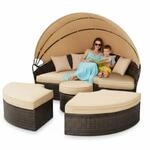 Melko Sonneninsel mit Dach Gartenmuschel Polyrattan Sonnenliege Rattanm&ouml;bel