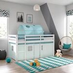 Homestyle4u Kinderbett Hochbett 90x200 mit Vorhang Treppe Tunnel Gr&uuml;n...