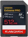 SANDISK Extreme PRO SD UHS-I-Karte 512 GB (bis zu 250 MB/s Lesegeschwindigkeit und