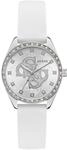 Guess AVA Damen Armbanduhr, Quarz Analog, Edelstahl, 34mm, Silikonarmband, Wei&szlig;, 5