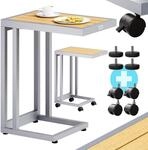 Casaria&reg; Beistelltisch C-Form 50x40x66 cm Metall WPC Tischplatte 25kg...