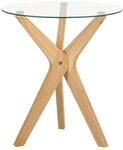 Beliani Beistelltisch Glas trasparent mit Holzbeinen Hellbraun rund &oslash;45 cm...
