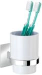 WENKO Turbo-Loc Zahnputzbecher Quadro, Wandhalter ohne Bohren, Becher aus Kunststoff