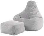 Icon Dalton Sitzsack mit Hocker Cord, Grau, Gaming Sitzsack Erwachsene mit F&uuml;llung,