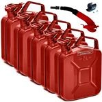 BW&reg; Benzinkanister Metall 5x 5 Liter mit Ausgie&szlig;er - Kraftstoffkanister Rot -...