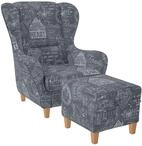 Supellex Sofia Ohrensessel mit Hocker Design Helsinki Grau | Ohrensessel inkl....